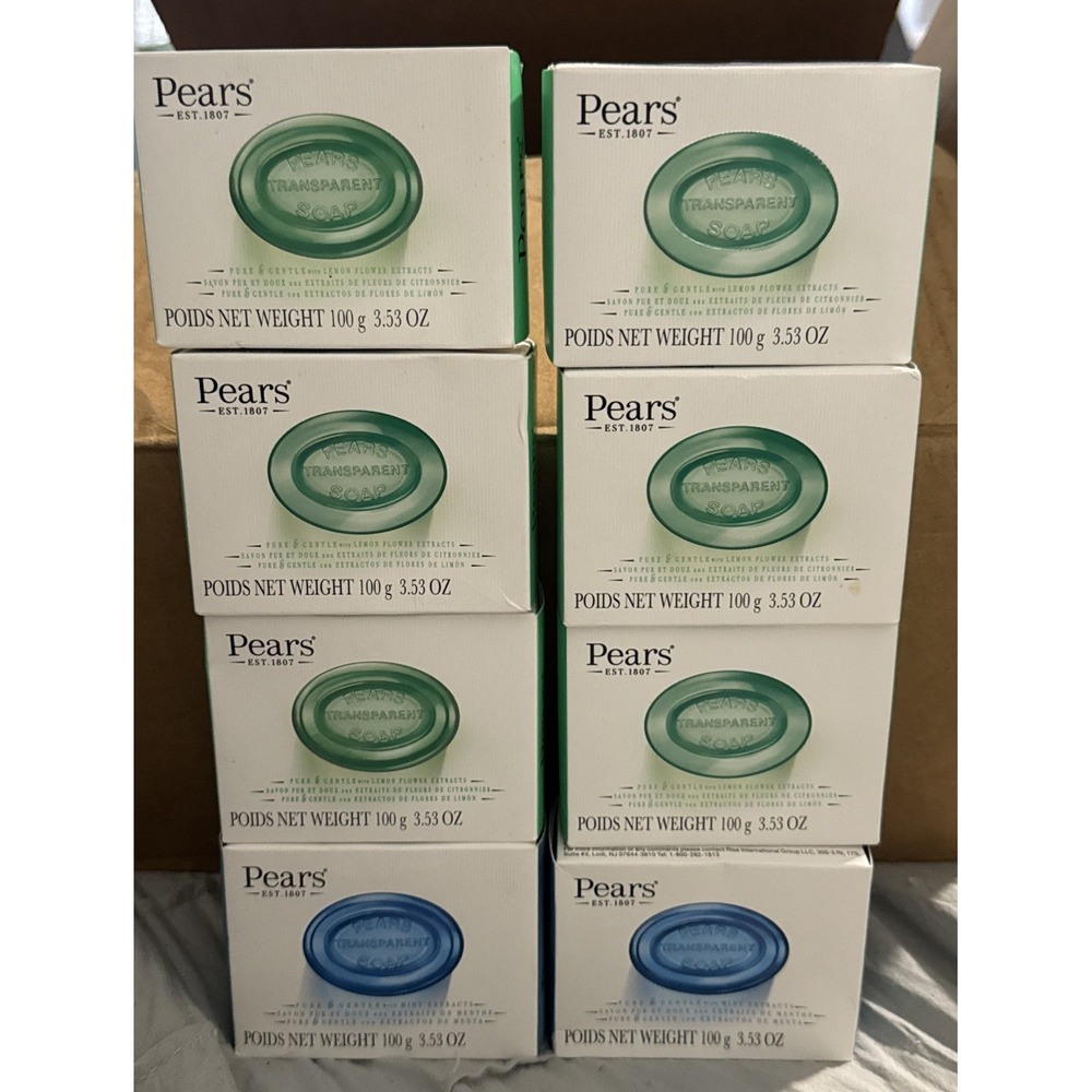 8 Pack Pears Pure & Gentle Transparent Soap 3.53 oz/100 g Bar Soap BLUE & GREEN